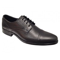 Pantofi bărbați negri din piele naturală, cu șiret și inserții texturate – eleganți și rafinați GKR218N